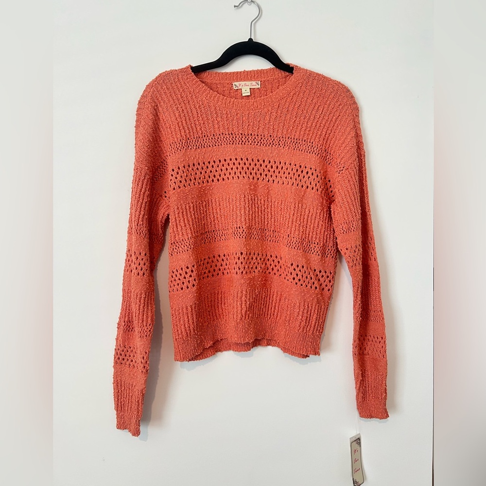 It's Our Time Orange Crew Neck Sweater with Decorative Knit